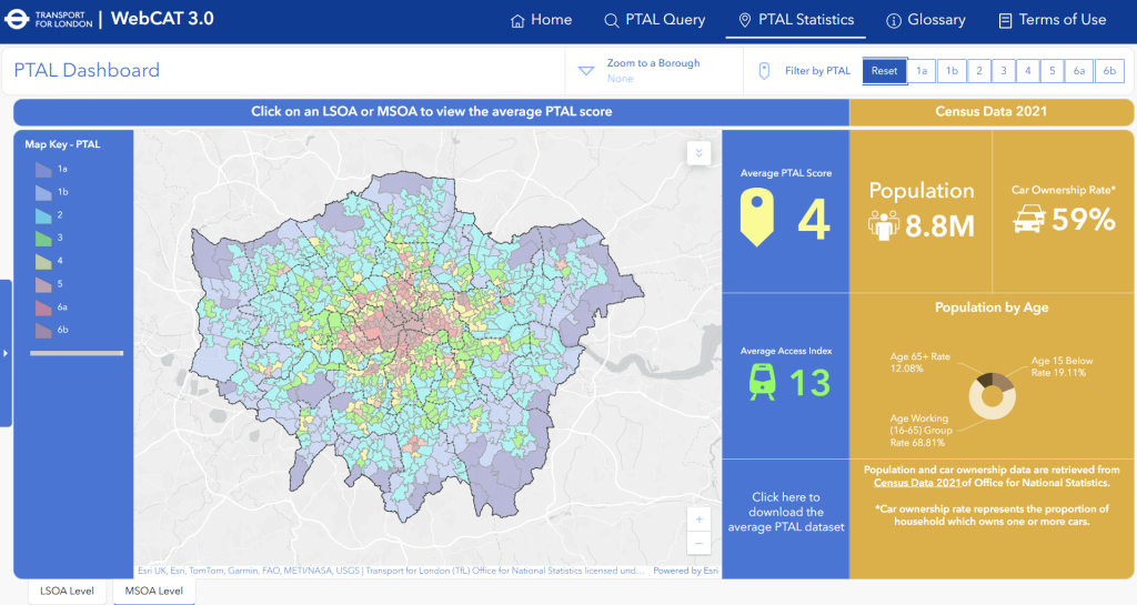 WebCAT 3.0 PTAL Scores Map tfl